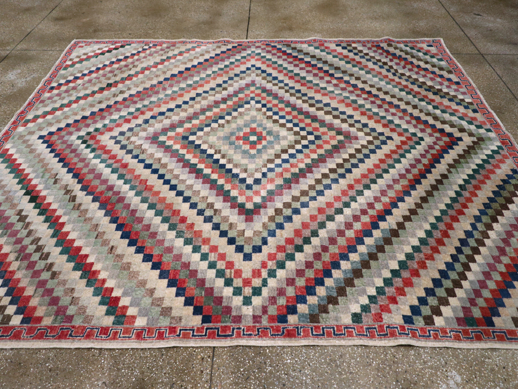 Vintage Anatolian Deco Carpet, No.30231 - Gss