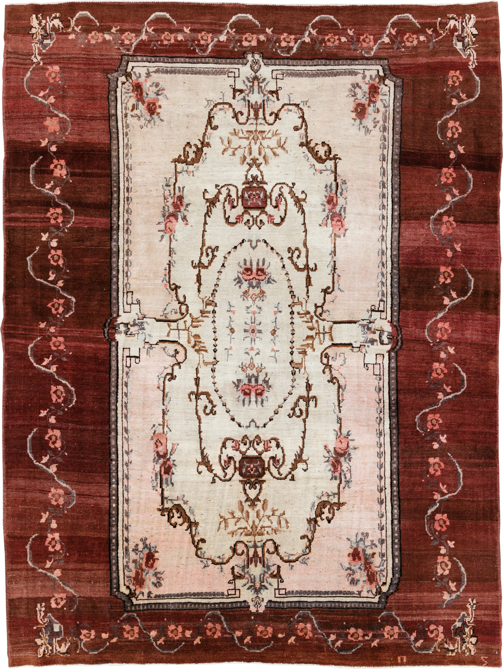 French Inspired Vintage Turkish Anatolian Small Room Size Carpet, No.30295 - Gss