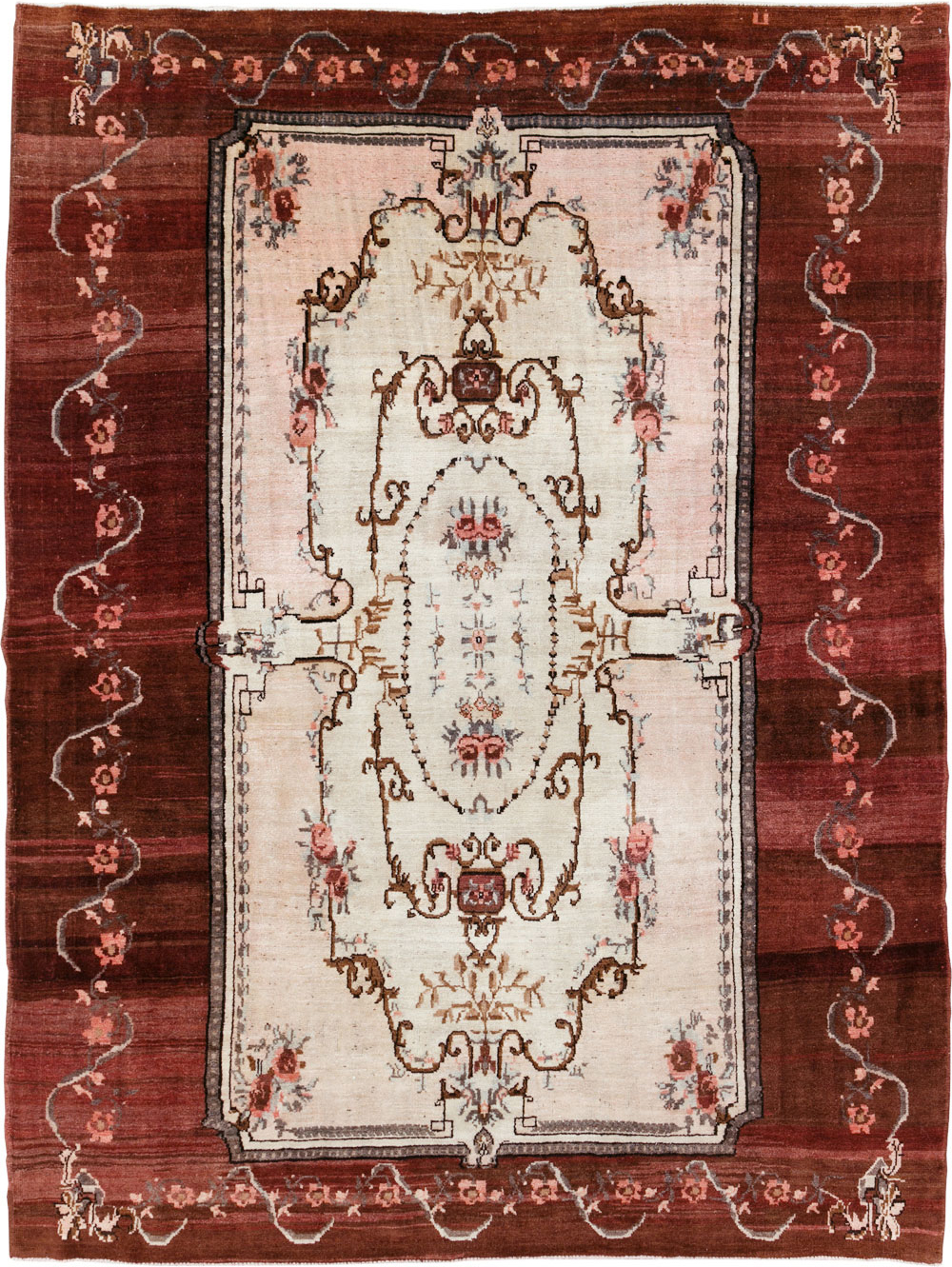 French Inspired Vintage Turkish Anatolian Small Room Size Carpet, No.30295 - Gss