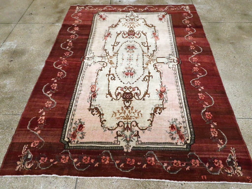 French Inspired Vintage Turkish Anatolian Small Room Size Carpet, No.30295 - Gss