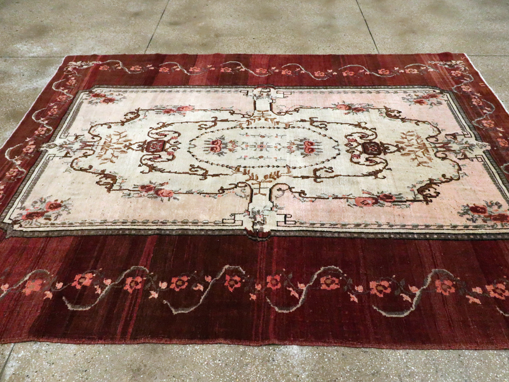 French Inspired Vintage Turkish Anatolian Small Room Size Carpet, No.30295 - Gss