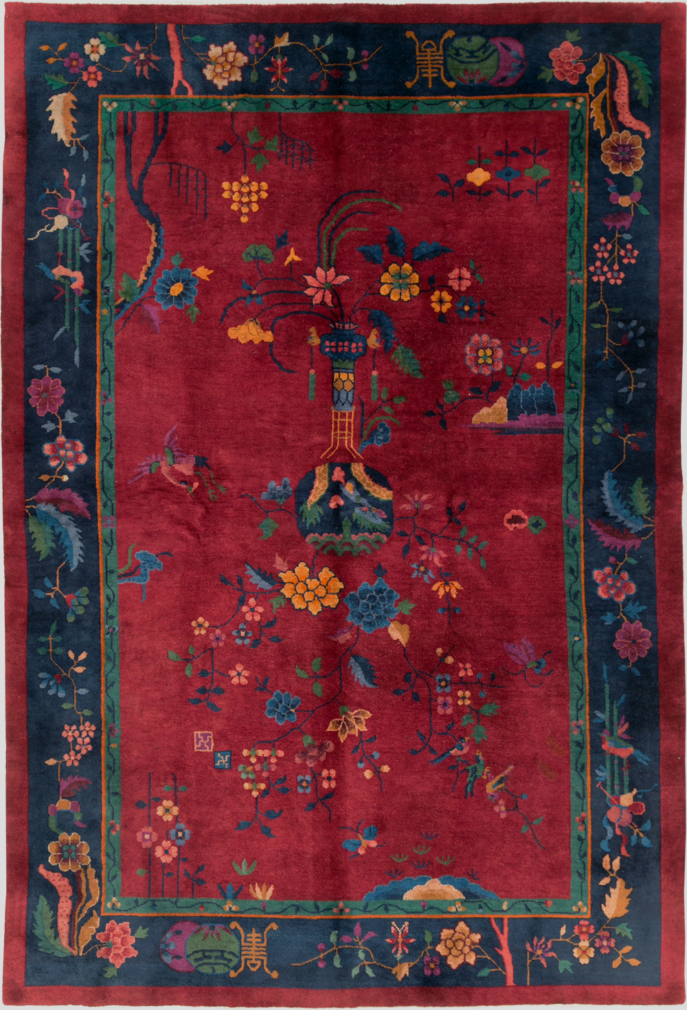 Vintage Chinese Art Deco Accent Rug, No.30308 - Gss