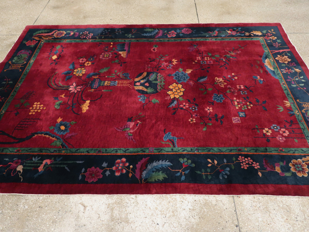 Vintage Chinese Art Deco Accent Rug, No.30308 - Gss