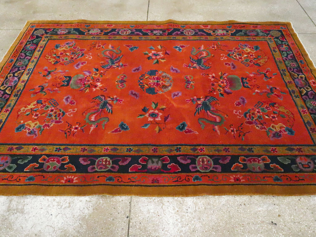 Vintage Chinese Dragon Art Deco Carpet, No.30323 - Gss