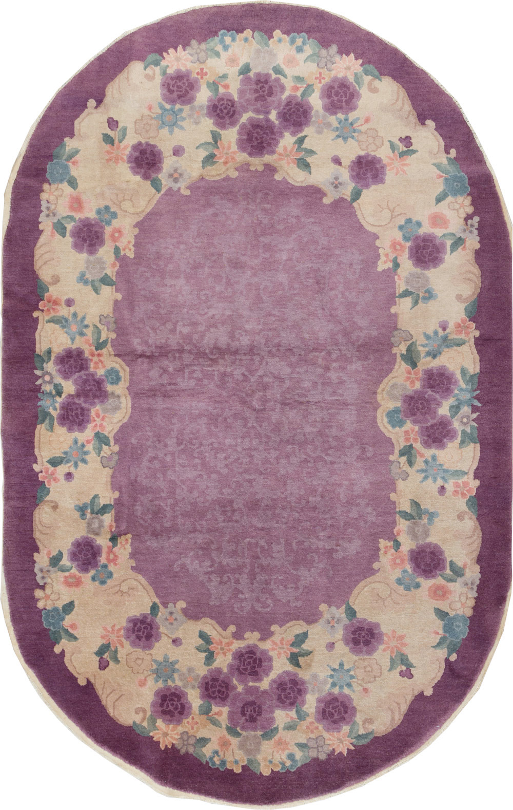 Round Oval Vintage Chinese Art Deco Accent Rug, No.30345 - Gss