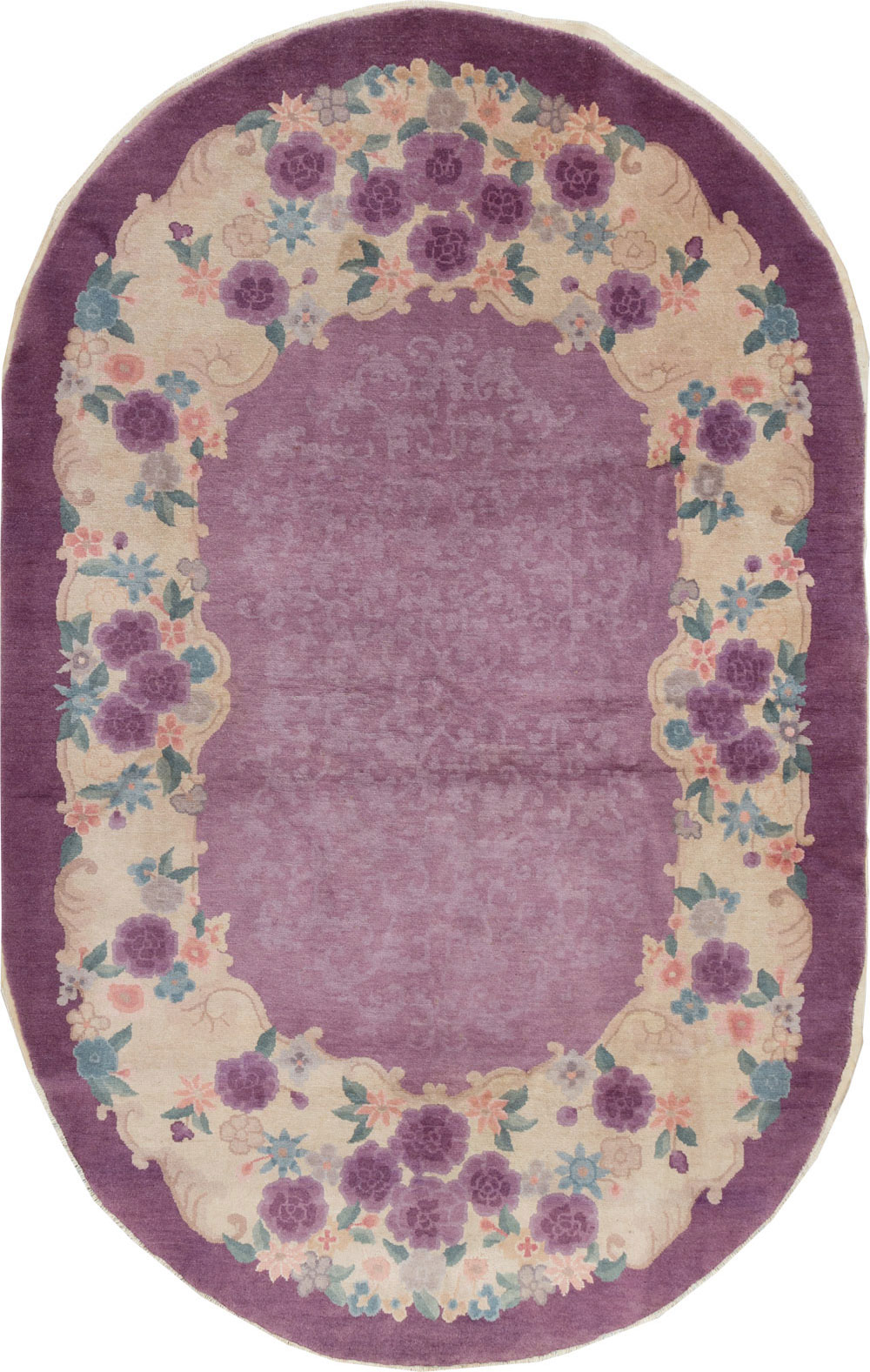 Round Oval Vintage Chinese Art Deco Accent Rug, No.30345 - Gss