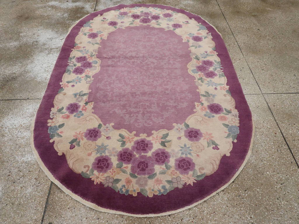 Round Oval Vintage Chinese Art Deco Accent Rug, No.30345 - Gss