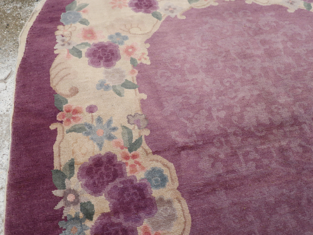 Round Oval Vintage Chinese Art Deco Accent Rug, No.30345 - Gss