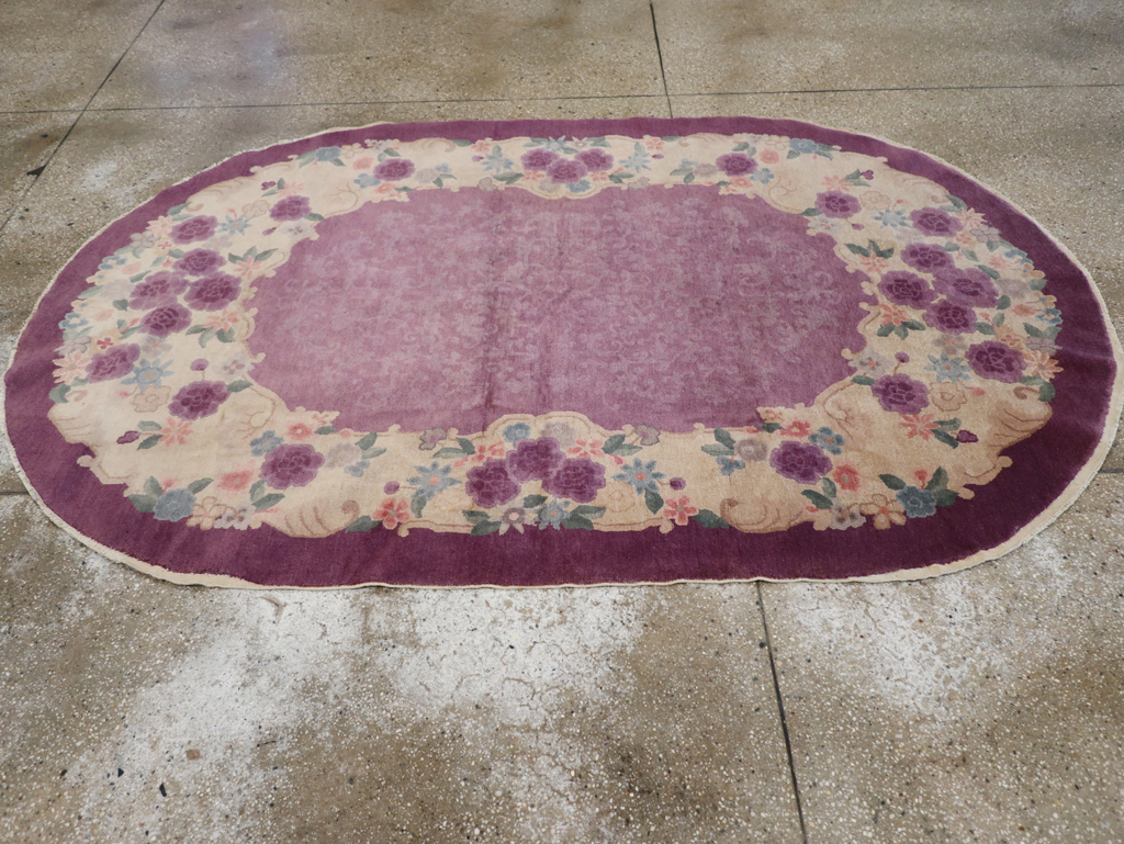 Round Oval Vintage Chinese Art Deco Accent Rug, No.30345 - Gss