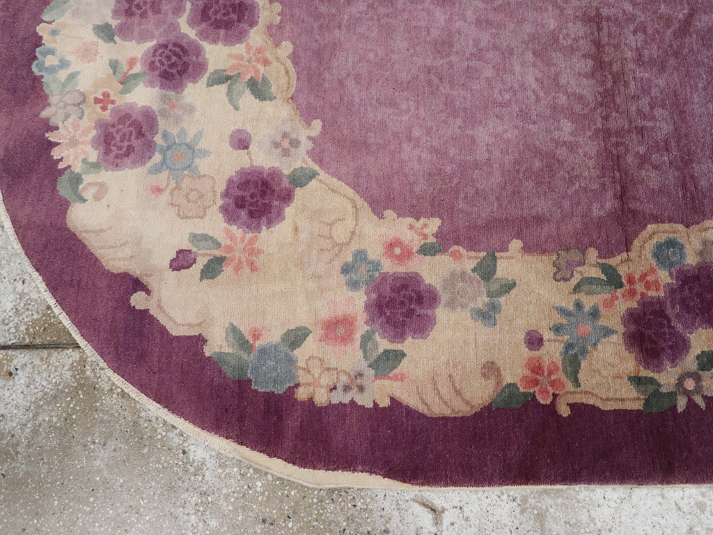 Round Oval Vintage Chinese Art Deco Accent Rug, No.30345 - Gss