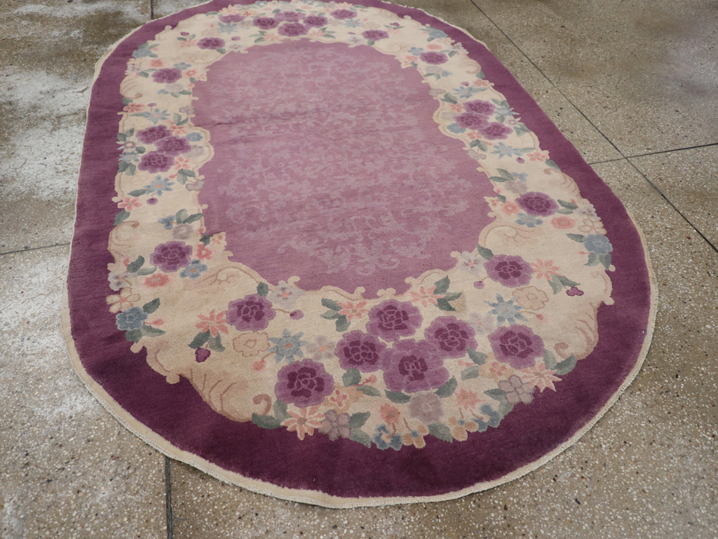 Round Oval Vintage Chinese Art Deco Accent Rug, No.30345 - Gss