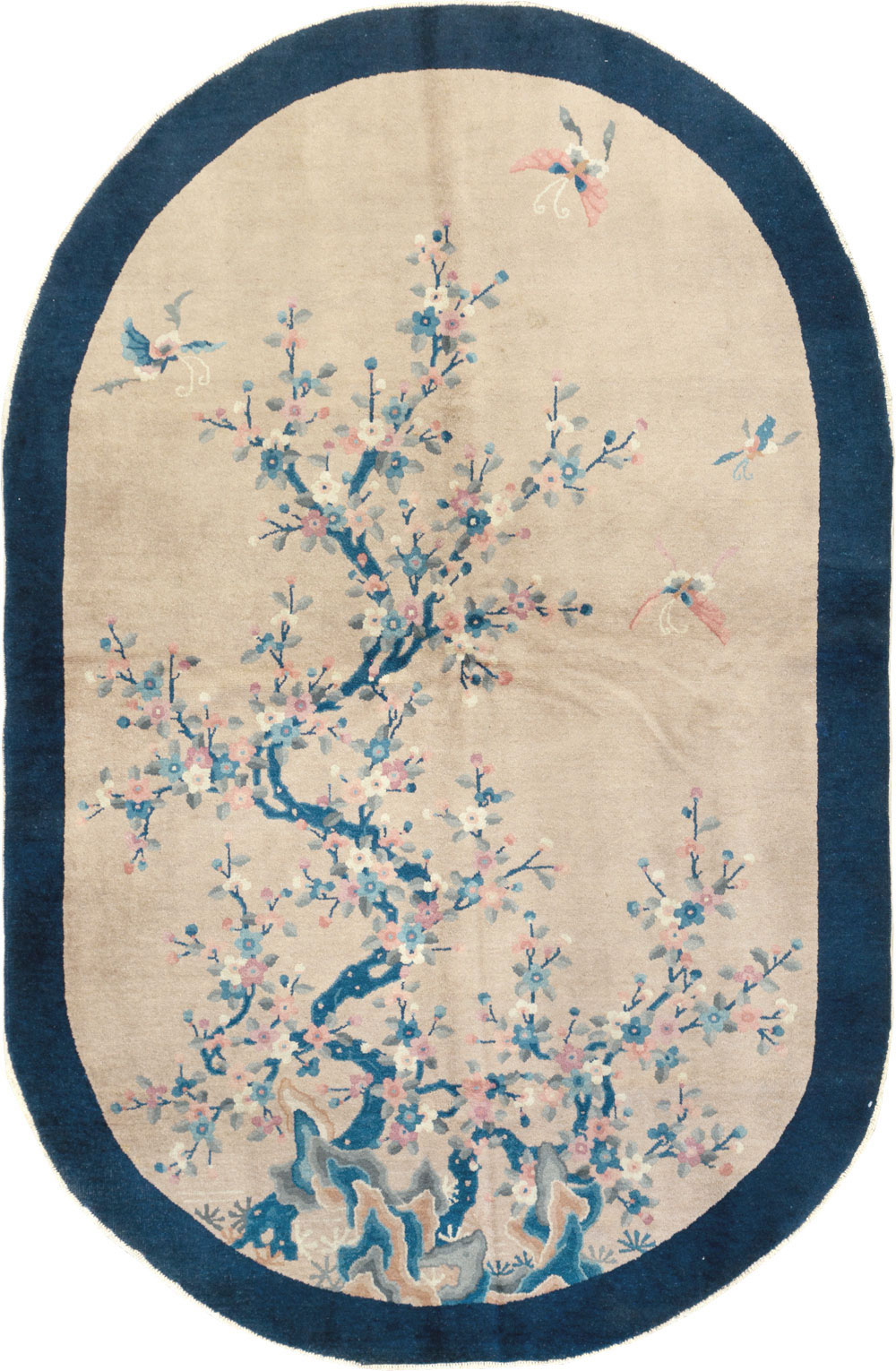 Vintage Chinese Art Deco Oval Accent Rug, No.30350 - Gss