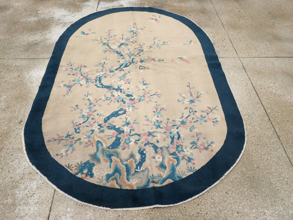 Vintage Chinese Art Deco Oval Accent Rug, No.30350 - Gss