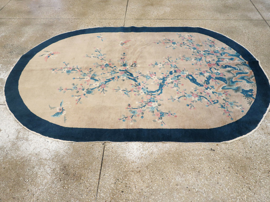 Vintage Chinese Art Deco Oval Accent Rug, No.30350 - Gss