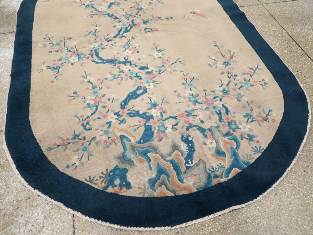 Vintage Chinese Art Deco Oval Accent Rug, No.30350 - Gss