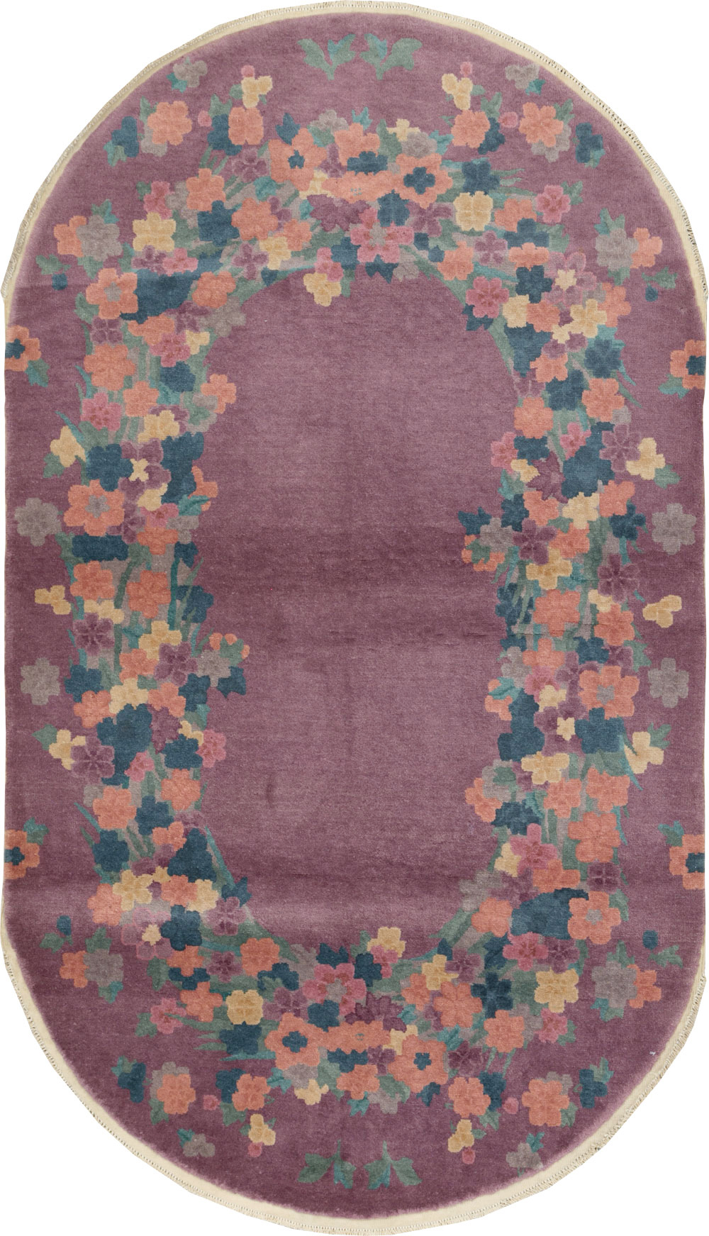 Round Oval Vintage Chinese Art Deco Accent Rug, No.30351 - Gss