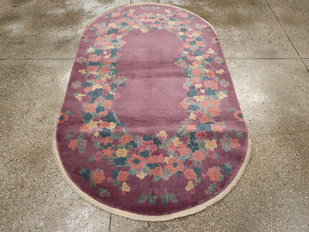 Round Oval Vintage Chinese Art Deco Accent Rug, No.30351 - Gss