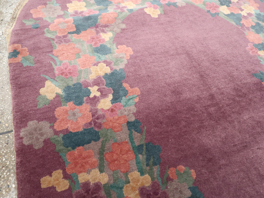 Round Oval Vintage Chinese Art Deco Accent Rug, No.30351 - Gss