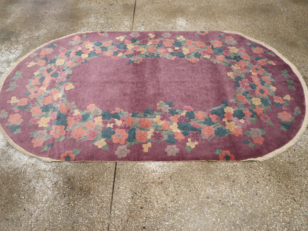 Round Oval Vintage Chinese Art Deco Accent Rug, No.30351 - Gss