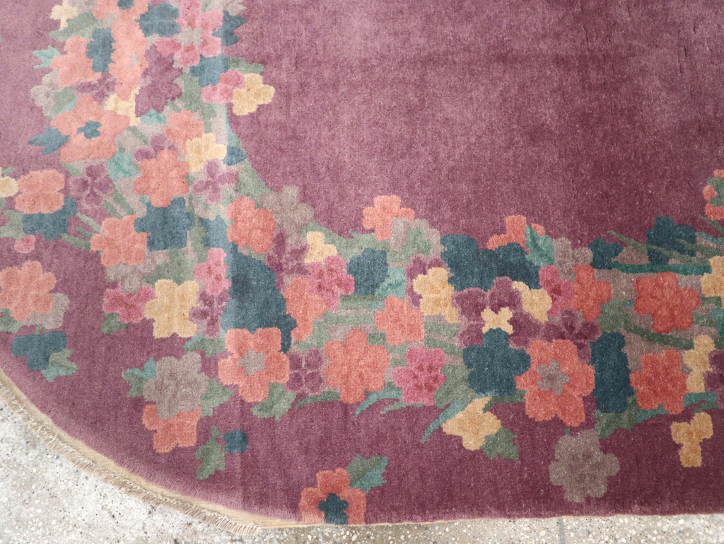 Round Oval Vintage Chinese Art Deco Accent Rug, No.30351 - Gss
