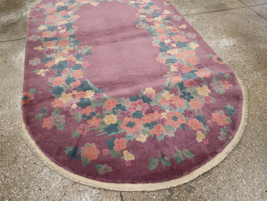 Round Oval Vintage Chinese Art Deco Accent Rug, No.30351 - Gss