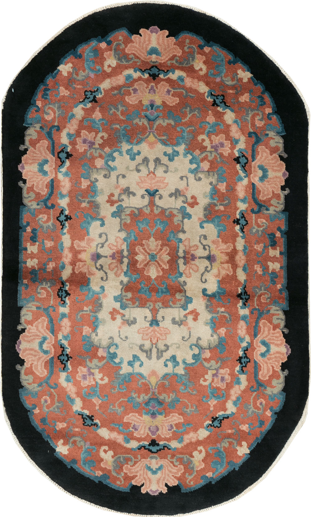 Round Oval Vintage Chinese Art Deco Accent Rug, No.30364 - Gss