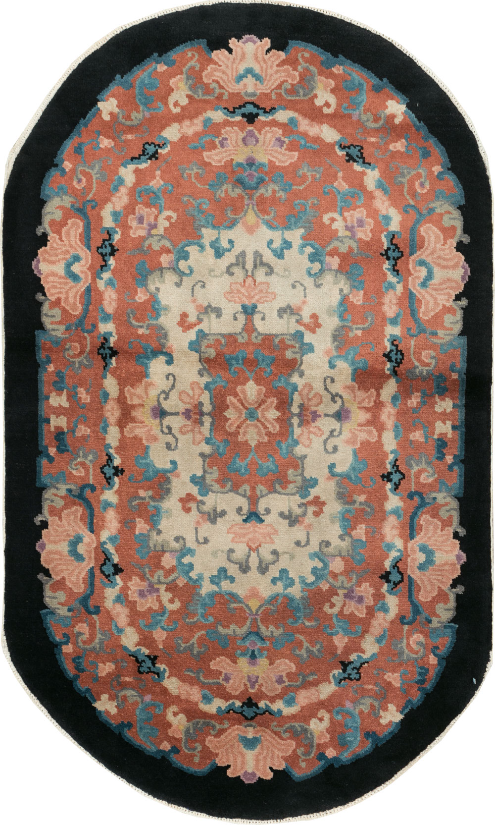 Round Oval Vintage Chinese Art Deco Accent Rug, No.30364 - Gss