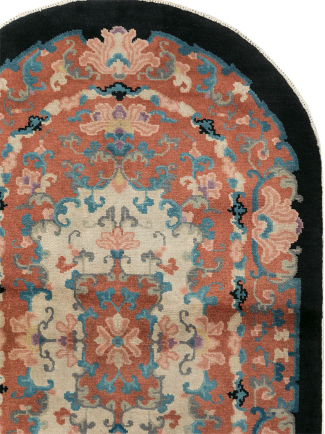 Round Oval Vintage Chinese Art Deco Accent Rug, No.30364 - Gss