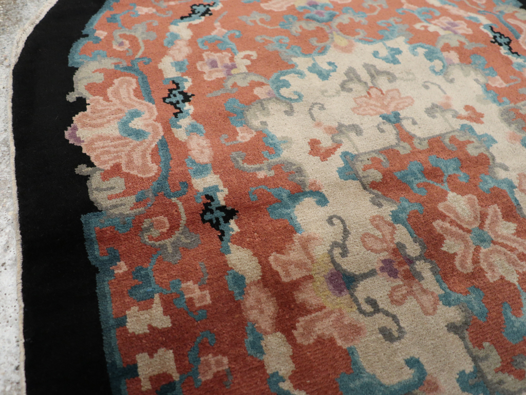 Round Oval Vintage Chinese Art Deco Accent Rug, No.30364 - Gss