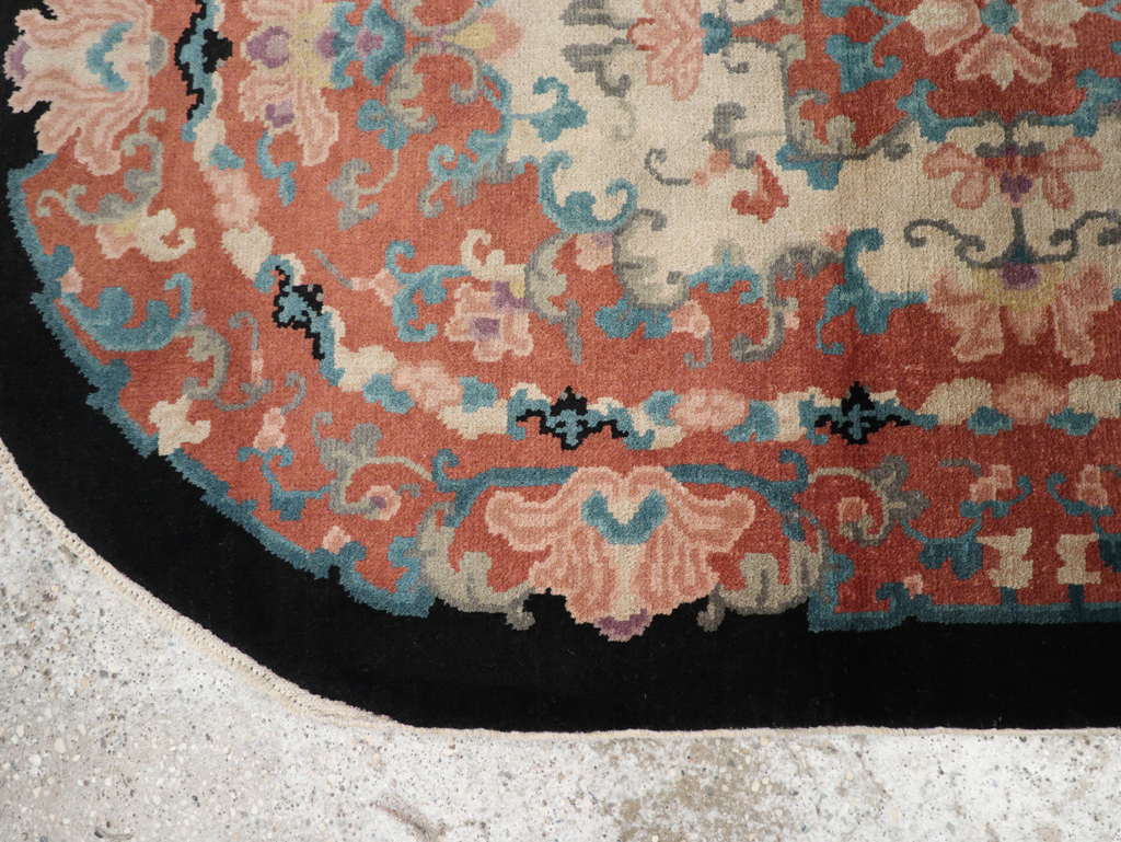 Round Oval Vintage Chinese Art Deco Accent Rug, No.30364 - Gss