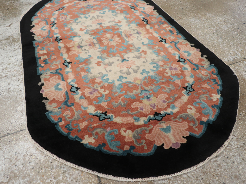 Round Oval Vintage Chinese Art Deco Accent Rug, No.30364 - Gss