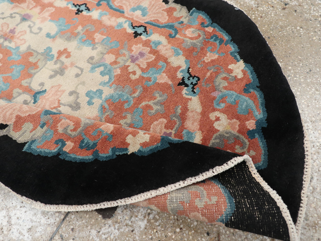 Round Oval Vintage Chinese Art Deco Accent Rug, No.30364 - Gss