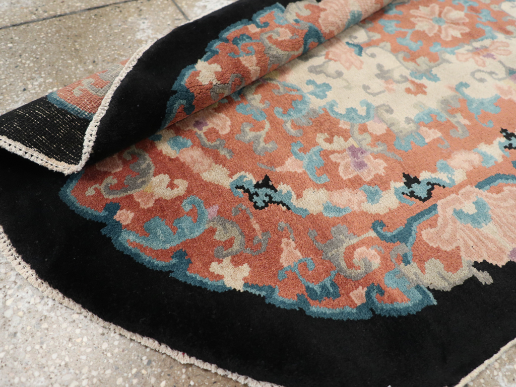 Round Oval Vintage Chinese Art Deco Accent Rug, No.30364 - Gss