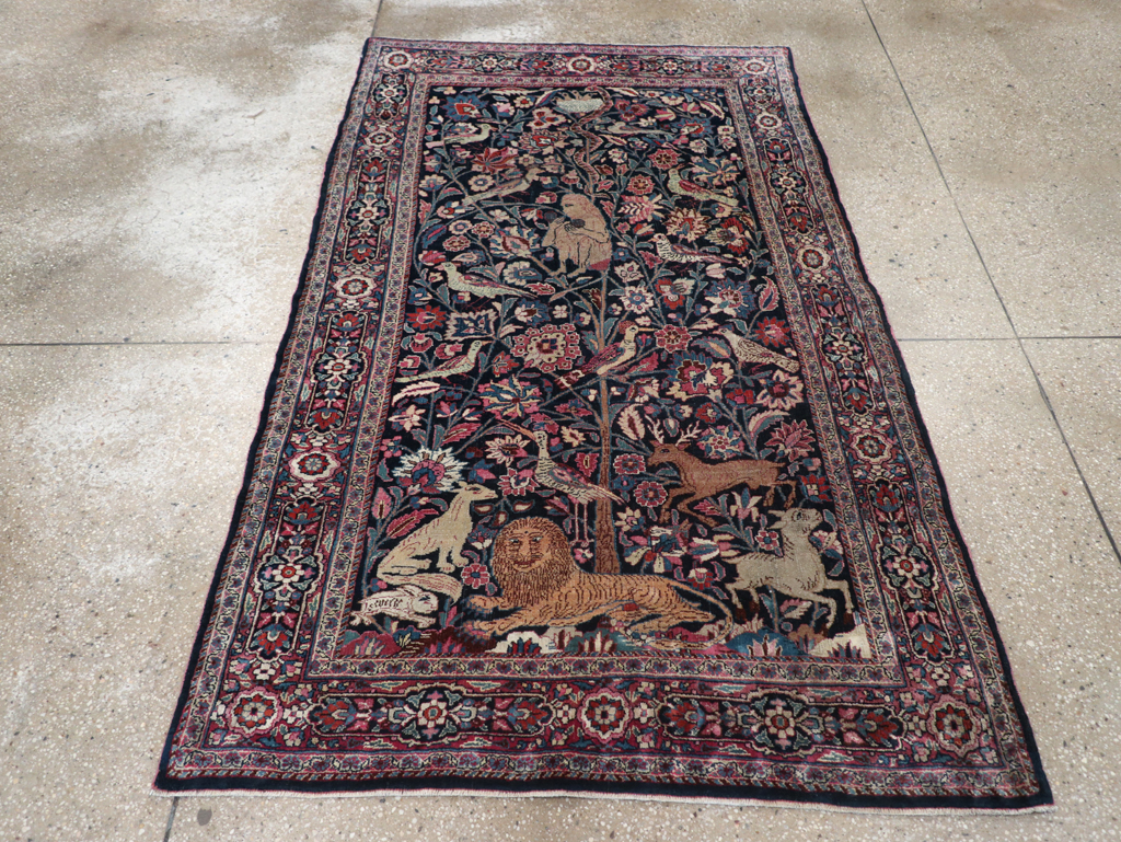 Vintage Persian Pictorial Mashad Rug, No.30407 - Gss