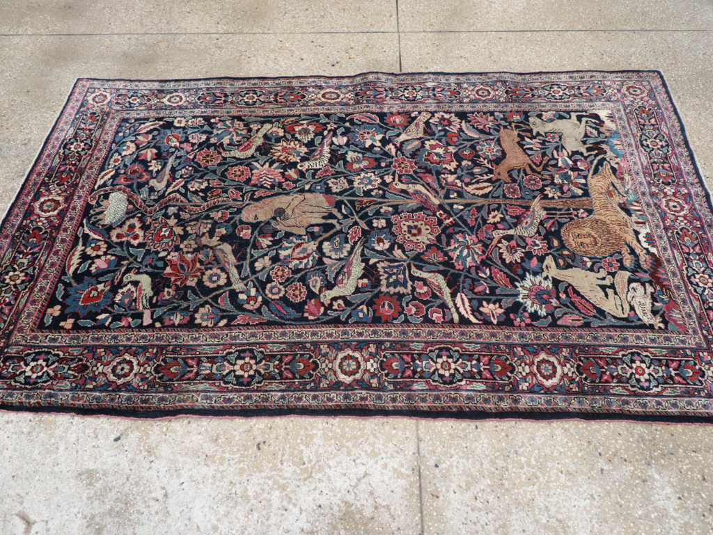 Vintage Persian Pictorial Mashad Rug, No.30407 - Gss