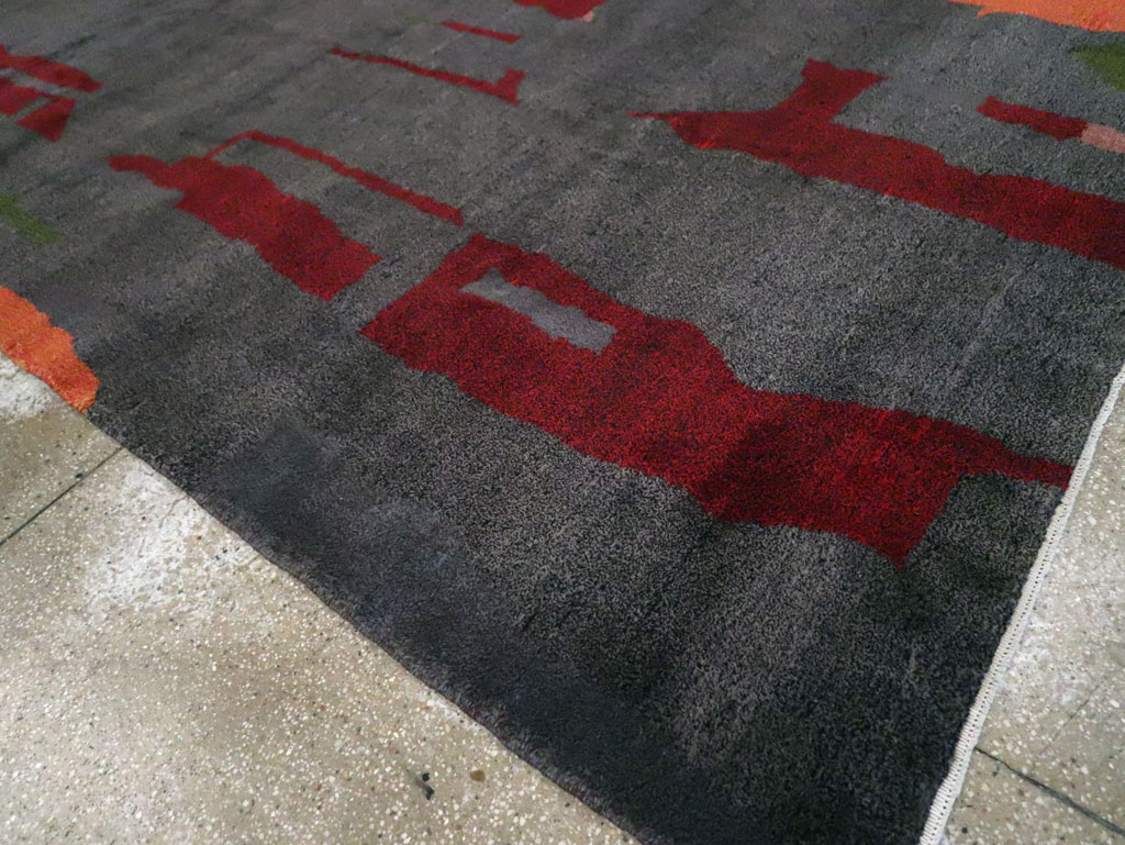 Vintage Turkish Art Deco Style Accent Carpet, No.30408 - Gss