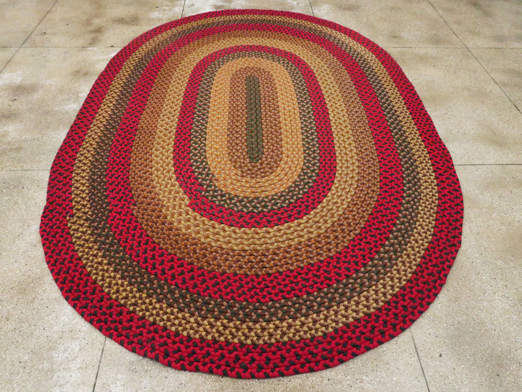 Vintage American Round Oval Braided Room Size Carpet, No.30413 - Gss