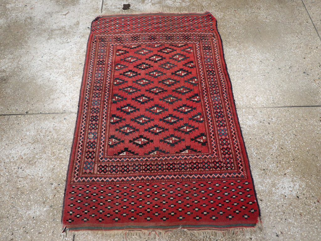 Vintage Central Asian Turkoman Tribal Throw Rug, No.30417 - Gss