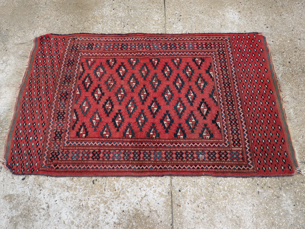 Vintage Central Asian Turkoman Tribal Throw Rug, No.30417 - Gss
