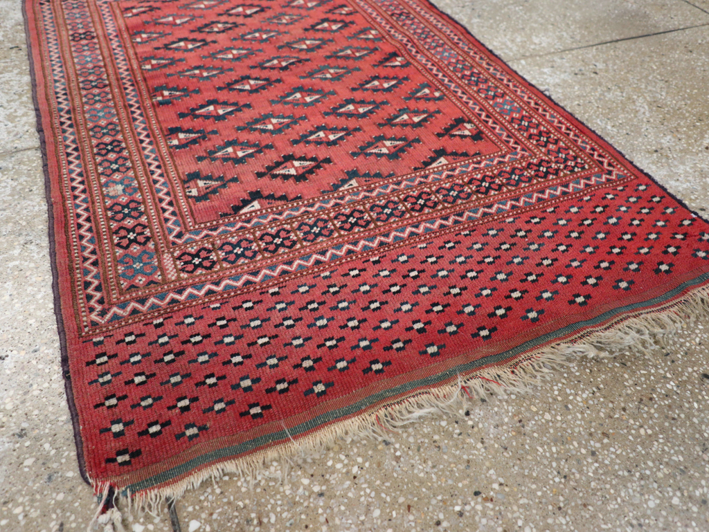 Vintage Central Asian Turkoman Tribal Throw Rug, No.30417 - Gss