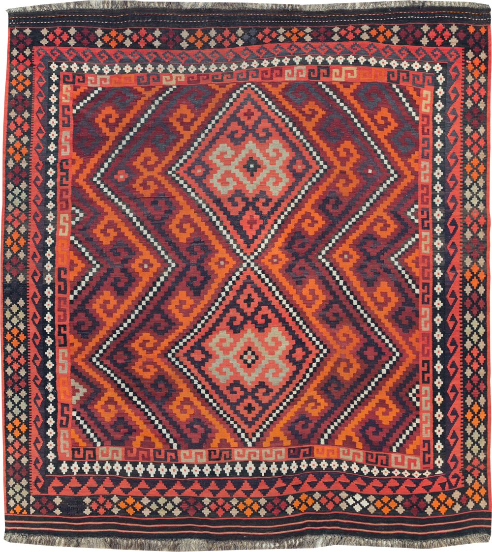 Vintage Afghan Tribal Flatweave Kilim Small Room Size Carpet, No.30420 - Gss