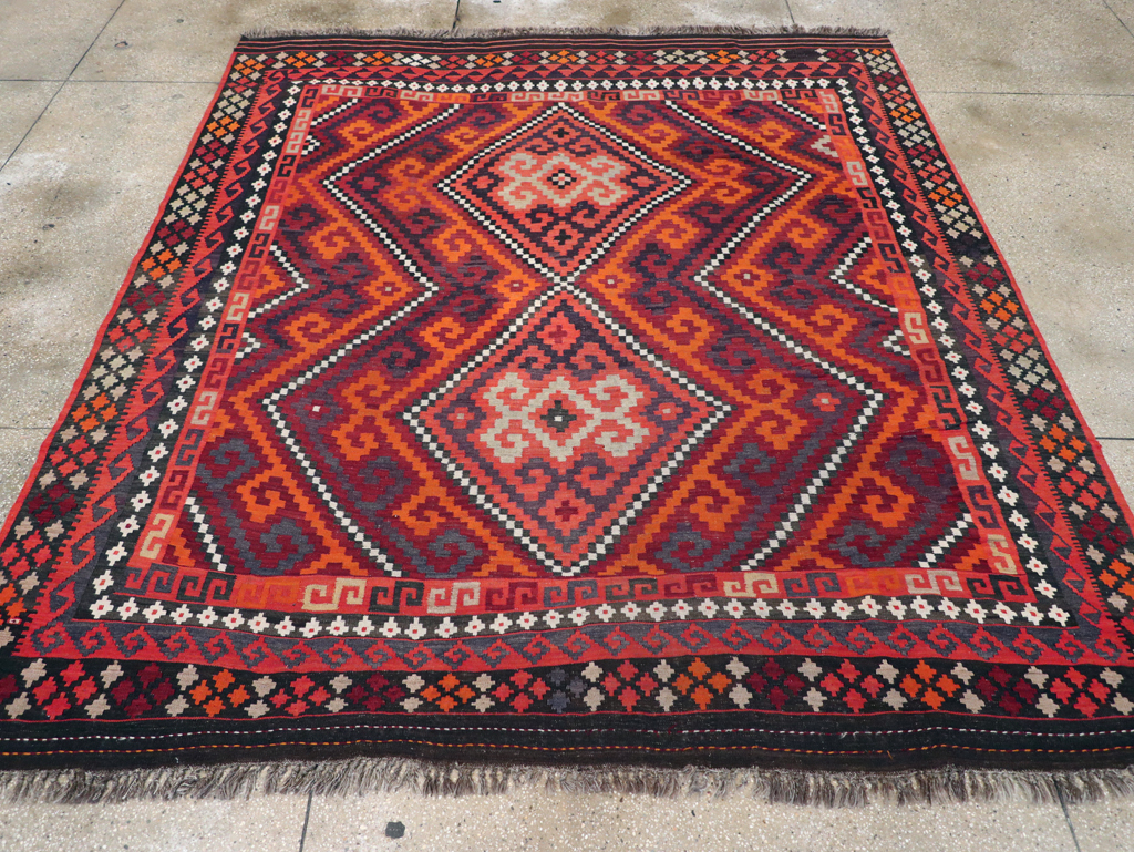 Vintage Afghan Tribal Flatweave Kilim Small Room Size Carpet, No.30420 - Gss