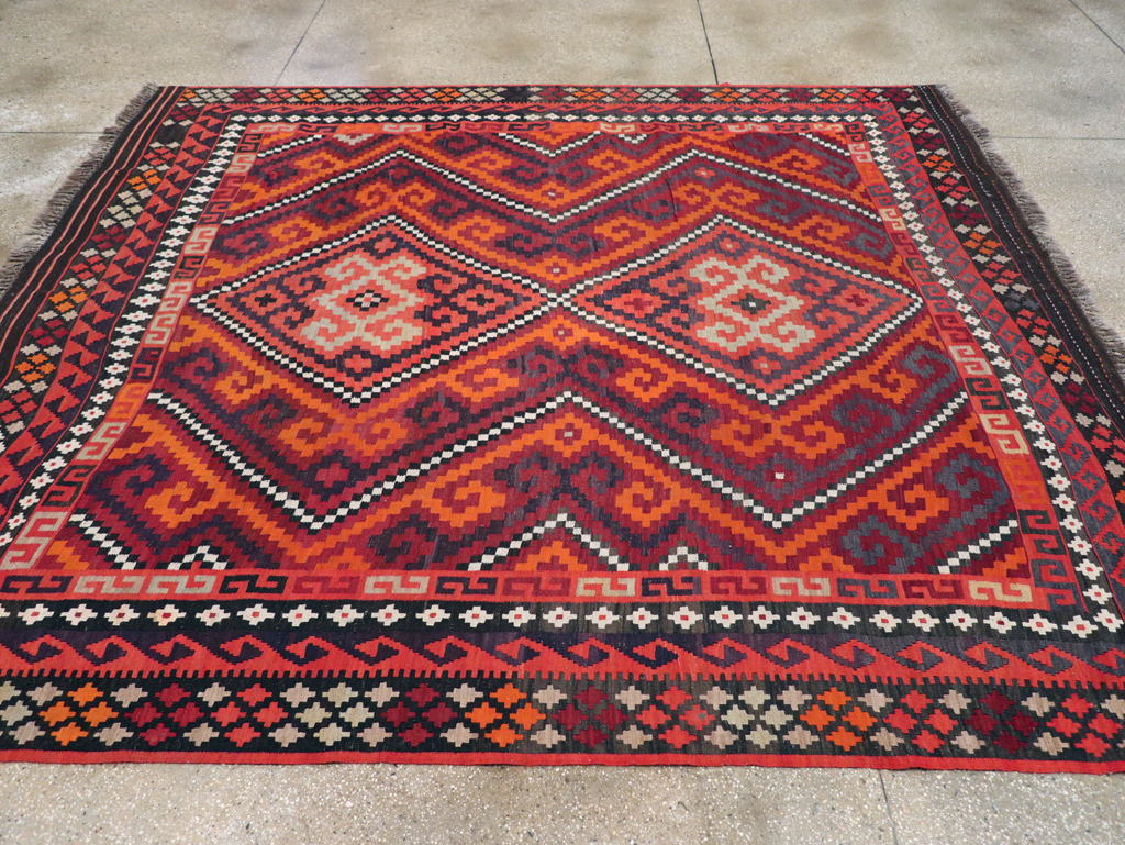 Vintage Afghan Tribal Flatweave Kilim Small Room Size Carpet, No.30420 - Gss