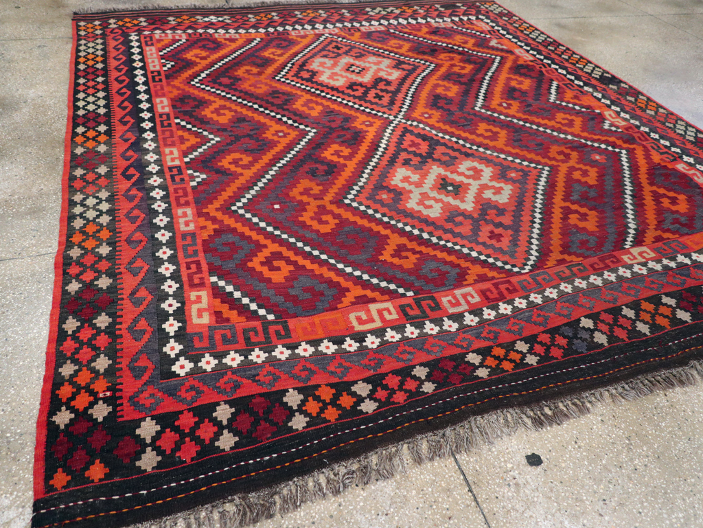 Vintage Afghan Tribal Flatweave Kilim Small Room Size Carpet, No.30420 - Gss