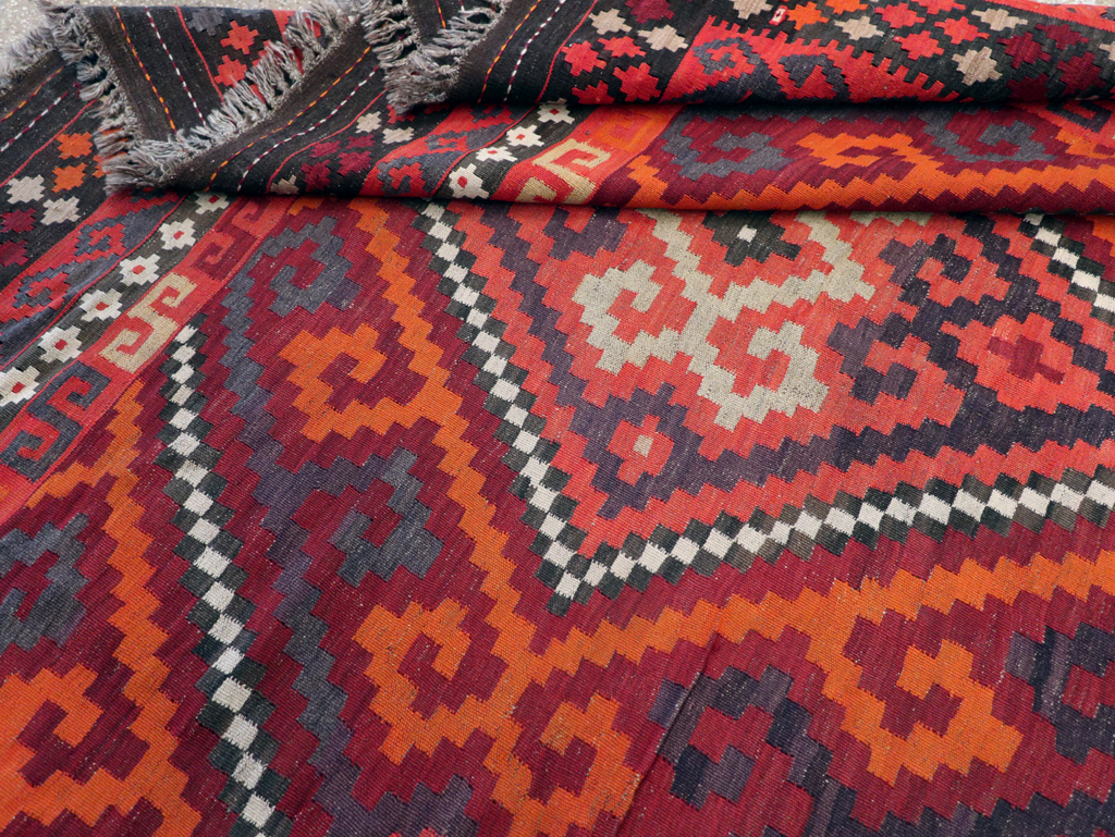 Vintage Afghan Tribal Flatweave Kilim Small Room Size Carpet, No.30420 - Gss