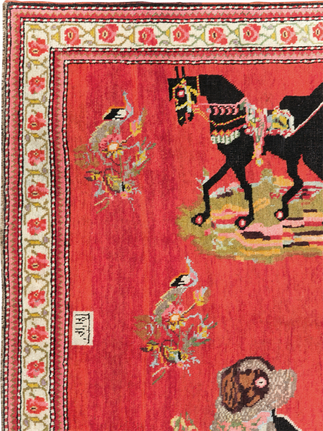 Vintage Pictorial Karabagh Rug, No.30422 - Gss