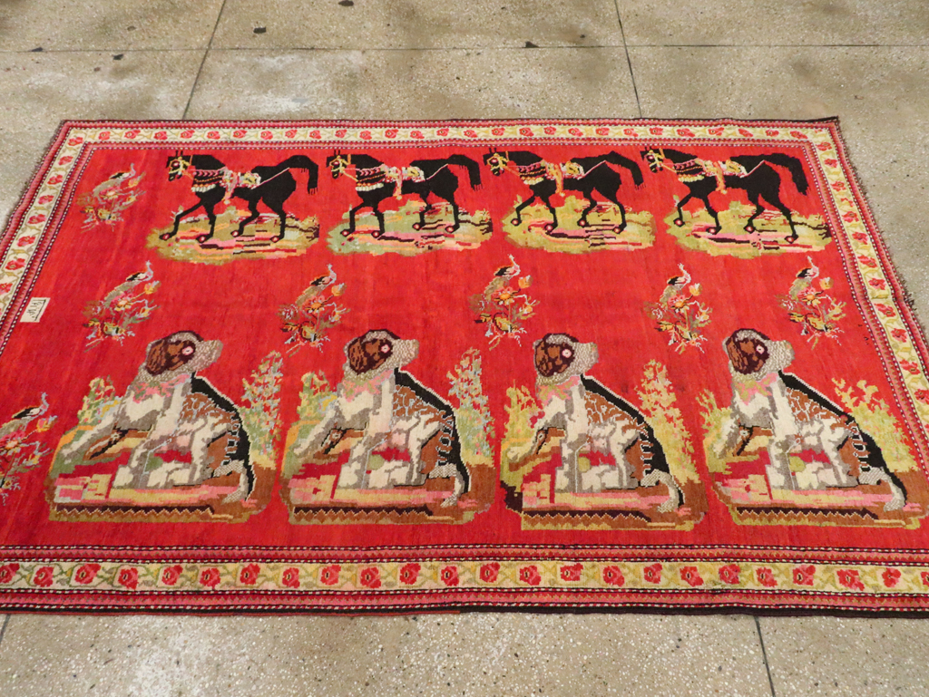 Vintage Pictorial Karabagh Rug, No.30422 - Gss