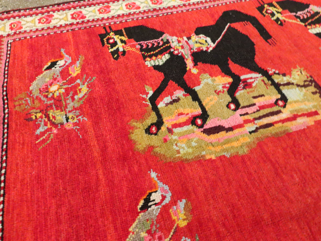 Vintage Pictorial Karabagh Rug, No.30422 - Gss