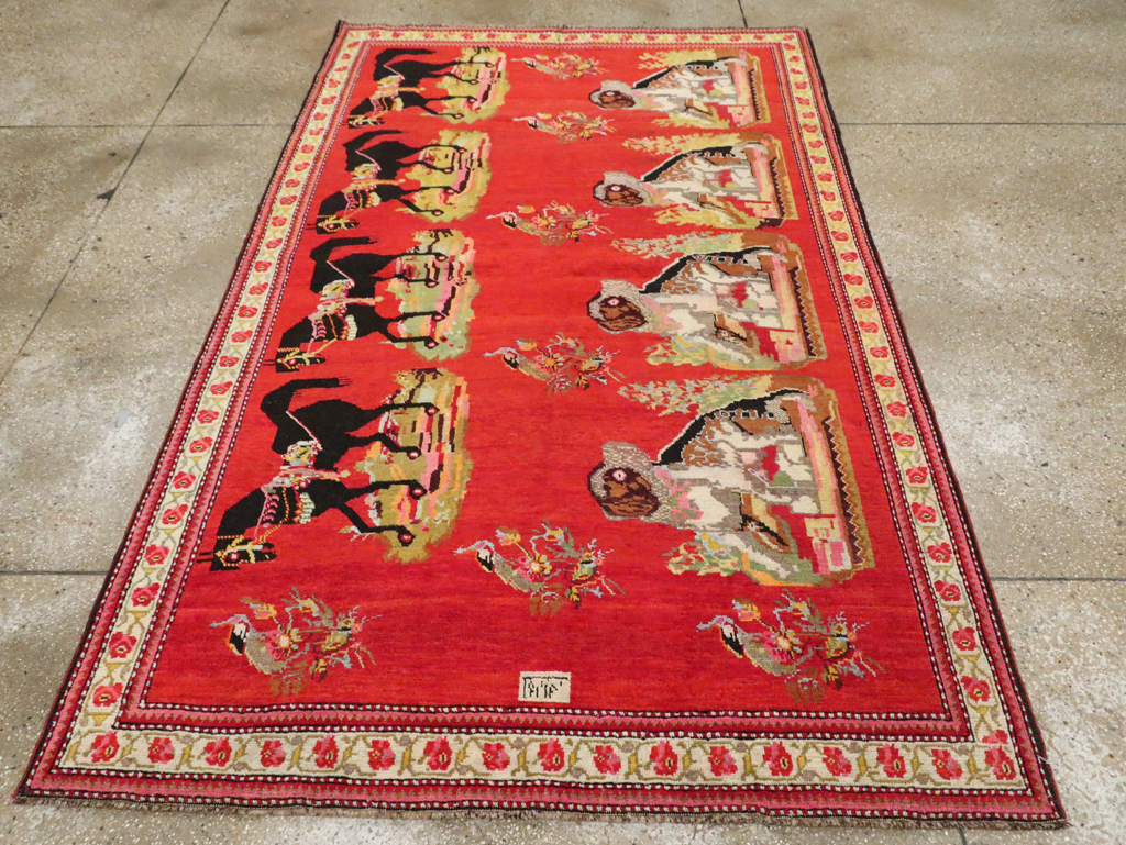 Vintage Pictorial Karabagh Rug, No.30422 - Gss