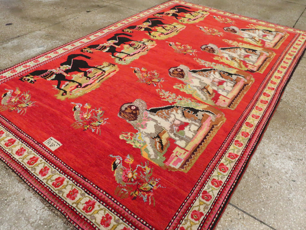 Vintage Pictorial Karabagh Rug, No.30422 - Gss